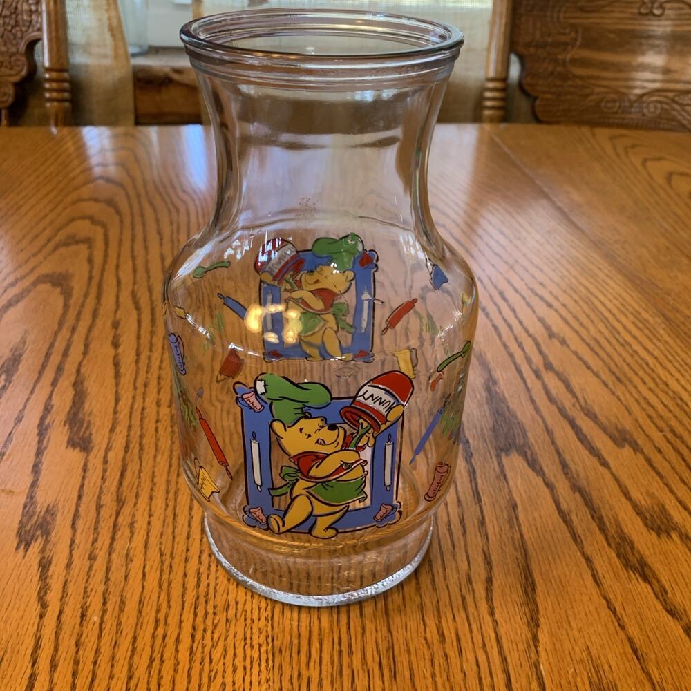 Disney Winnie The Pooh Anchor Hocking Juice Carafe 9" Glass Pitcher